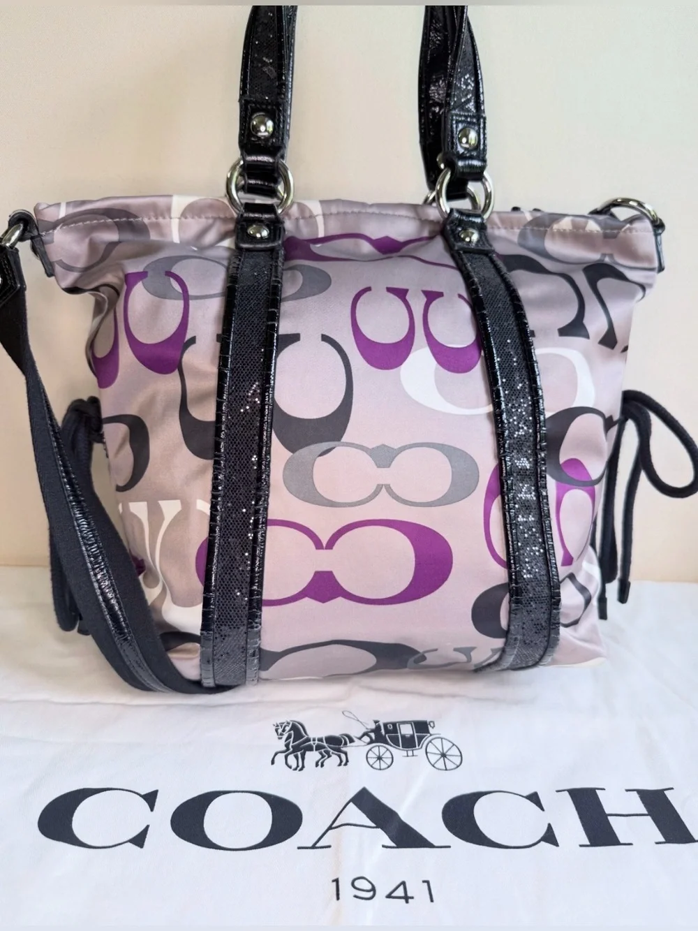 Coach Poppy Purple Optic Signature Satchel w/ Original Hangtags + Dust Bag